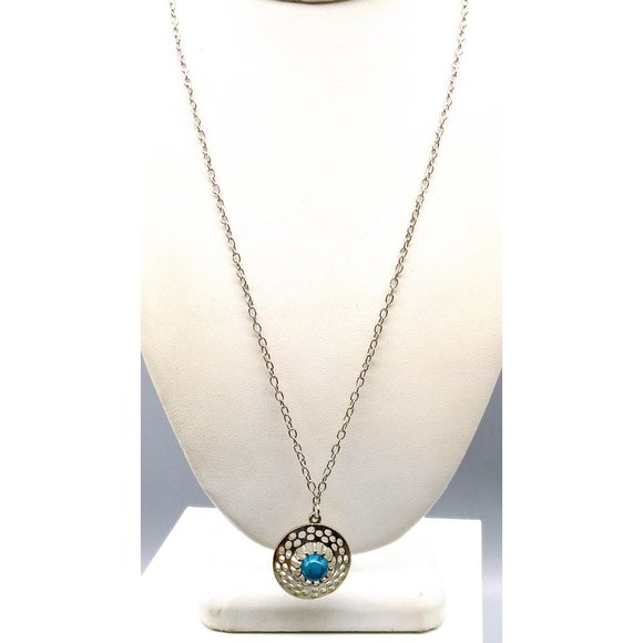 Sarah Coventry Aztec Pendant Necklace, Turquoise Lucite Vintage Medallion - Picture 2 of 5